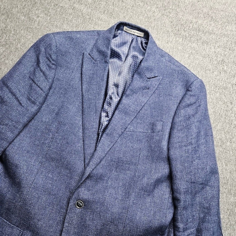 Joseph Abboud Sport Coat Men 40 Long Blue Linen Wool Elbow Patches Blazer